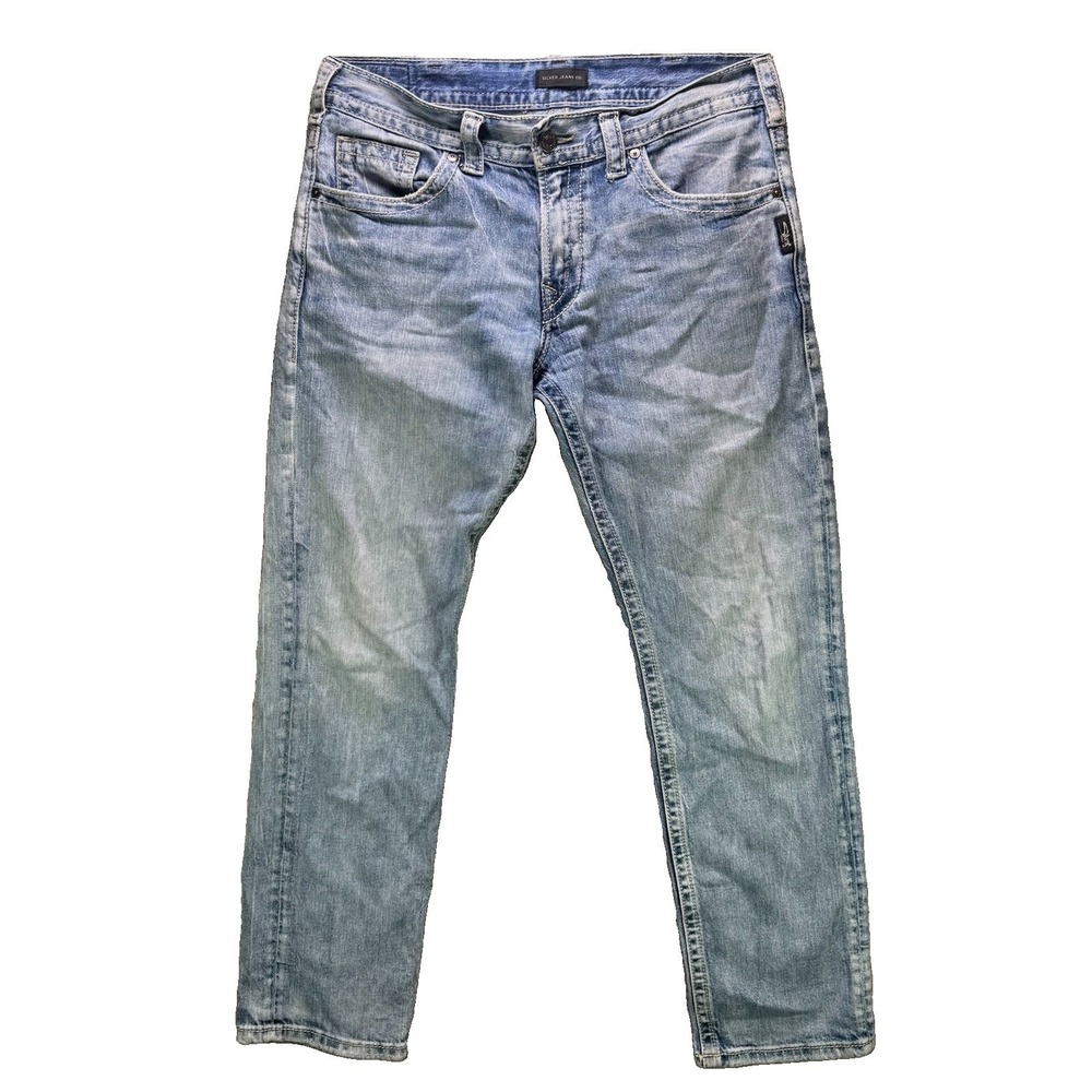 Silver Jeans Mens 32x32 Blue Eddie Light Wash Stretch Whiskered Denim